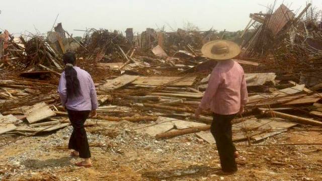 The Catholic church was torn down and left in ruins.