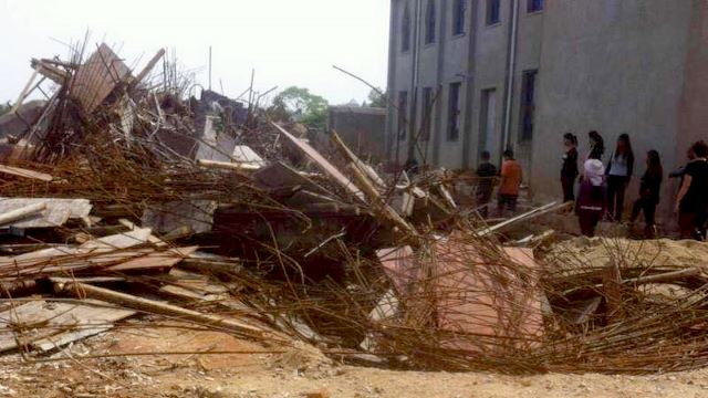 The Catholic church was torn down and left in ruins
