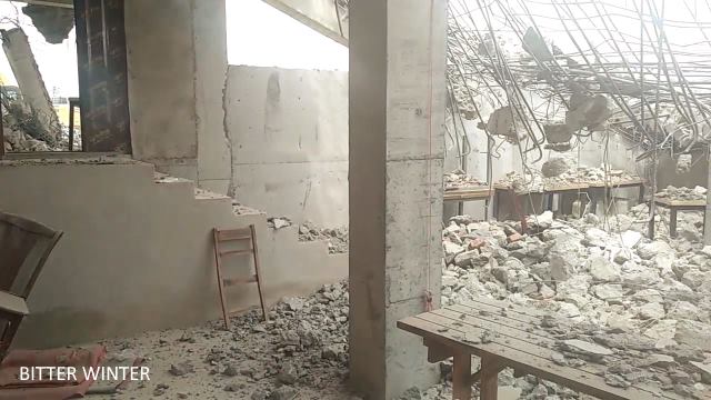 Before the demolition, Muslims held worship in the basement; furniture was destroyed by law enforcement officers
