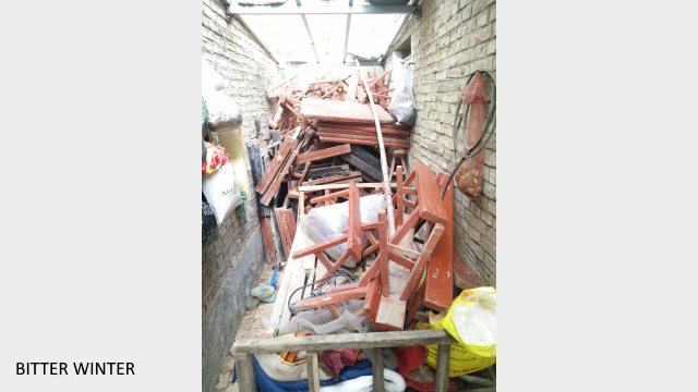 Sanggu township’s Louwang village church facilities, destroyed and placed in a pile