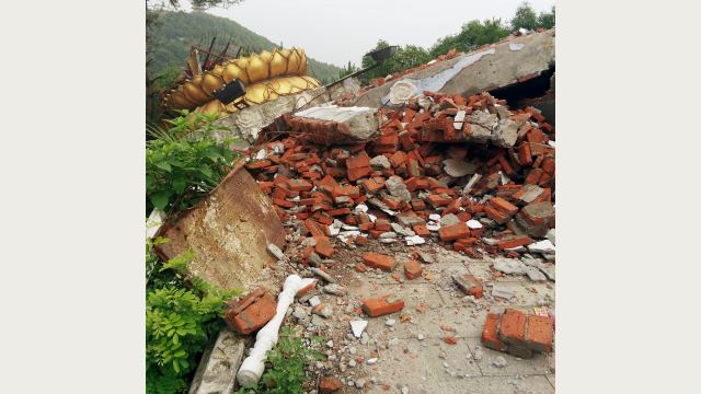 The Guanyin statue after being blown up (provided by an inside source)