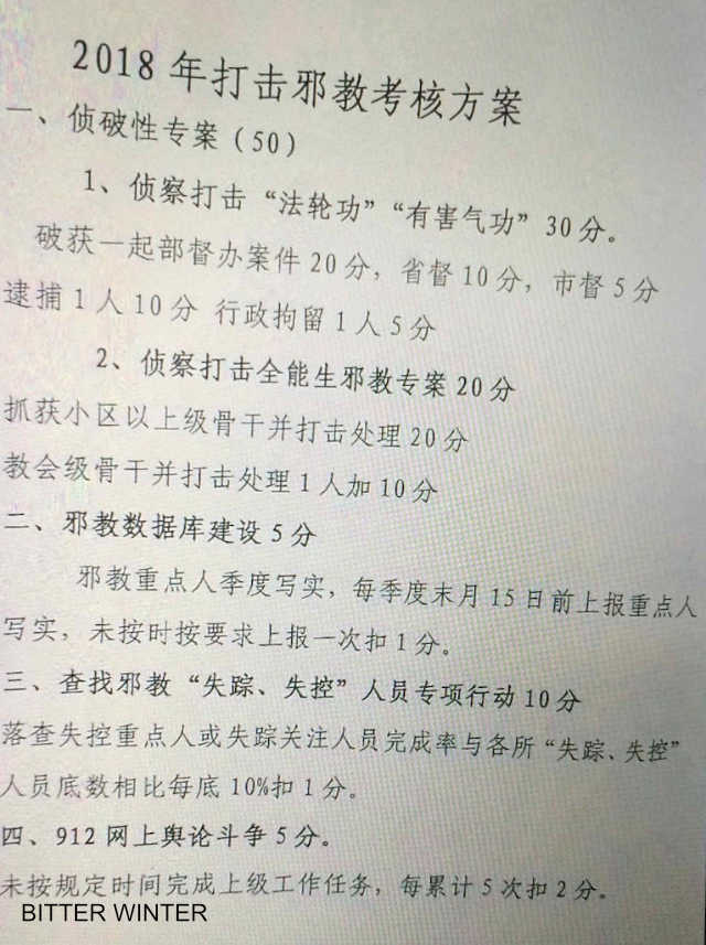 The first page of the assessment plan to combat religious belief issued by the National Security Bureau.