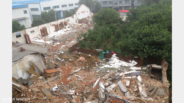 The church has become a pile of rubble.