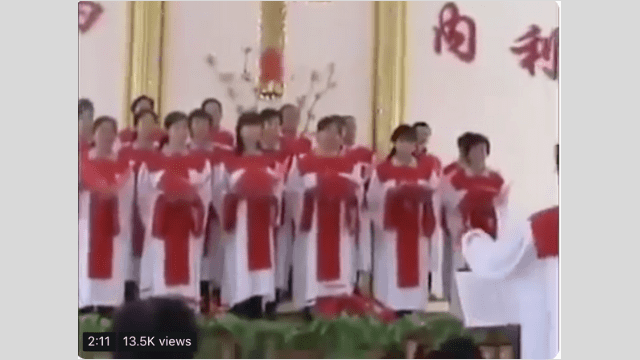 A Three-Self church choir forced to sing red songs.