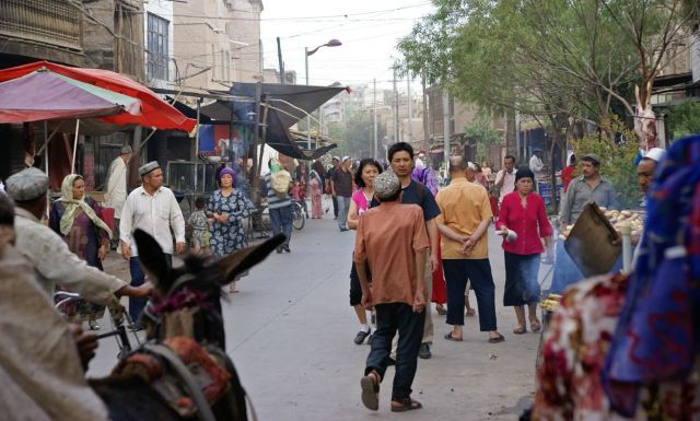 A street scene in Kashgar, China.