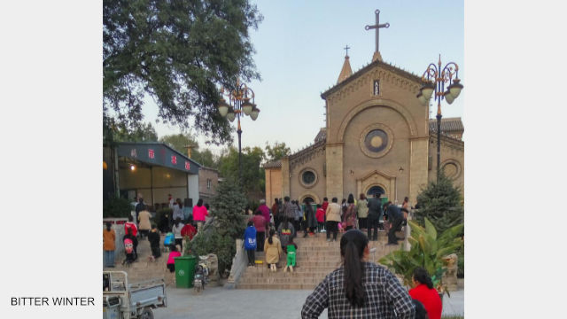 Believers gather at the meeting venue