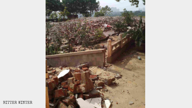 Buildings in the temple have been demolished