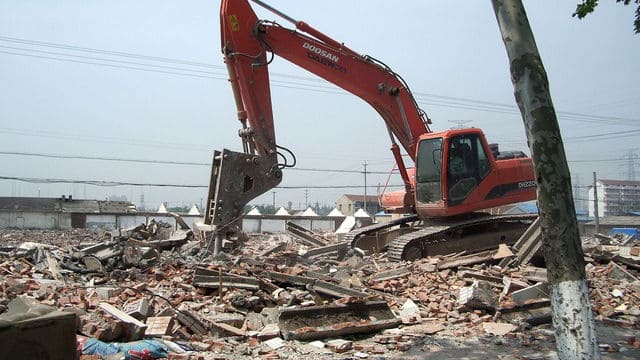 Demolished into ruins
