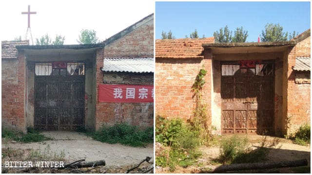 The church before and after removal of its cross