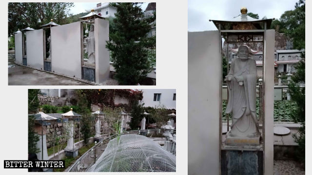 A small iron shed built to conceal arhat statues
