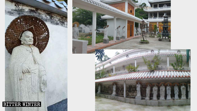Arhat statues in conical bamboo hats