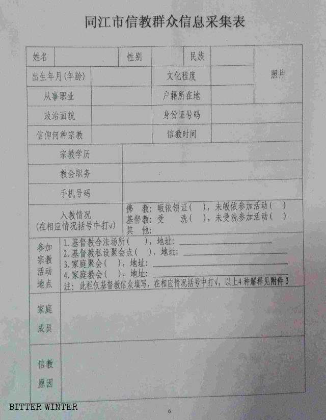 The investigation form of basic information of believers