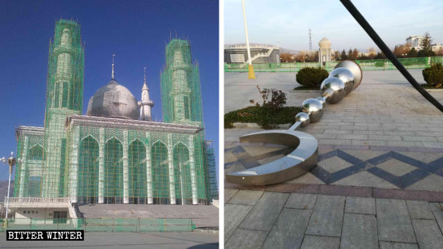 Crescent-moon symbols have been removed from the tops of two towers