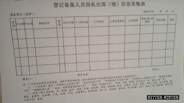 Information collection form for the registration