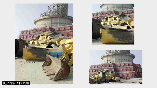 Fragments remaining after the bronze sitting Buddha statue in Xiantang Mountain Scenic Area was demolished.
