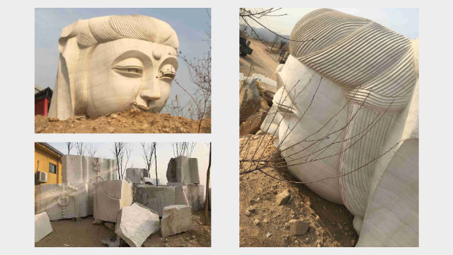 The Guanyin statue was demolished into pieces.
