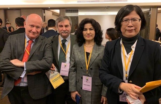 Massimo Introvigne, Marco Respinti, Rushan Abbas and Falun Gong attorney Theresa Chu at the Taipei Ministerial. Photo by Rosita Šorytė.