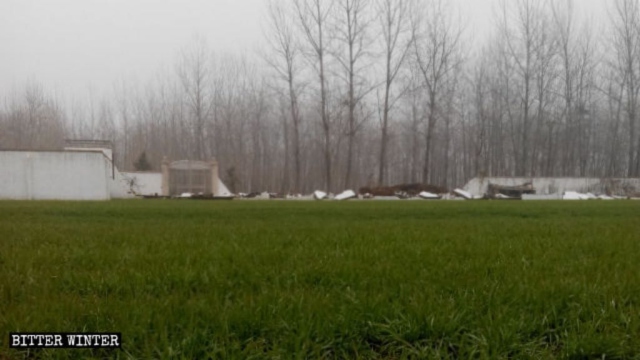 The church’s perimeter wall has been torn down.