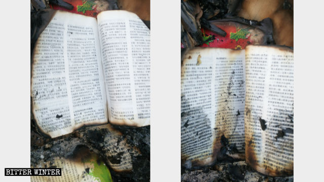 The salvaged burn Bibles.