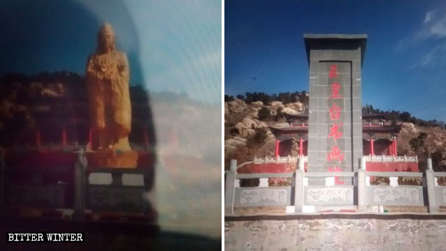 Guanyin statue is sealed off with marble slabs