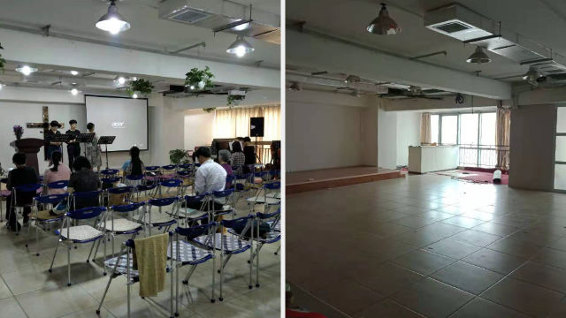 Panshi Church before and after being raided.