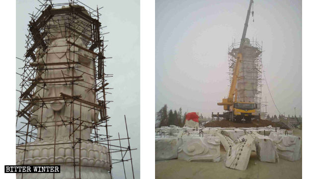 The Four-Faced Guanyin stone statue was destroyed.