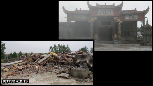 Pure Land Temple before and after the demolition.