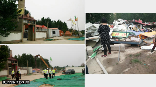 Yanjun Temple before and after the demolition.
