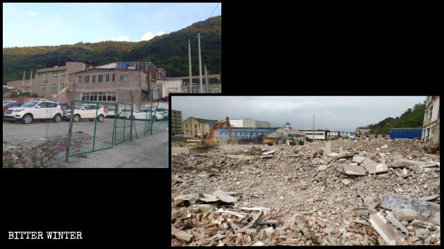 A house church meeting venue in Tangxia town before and after the demolition.