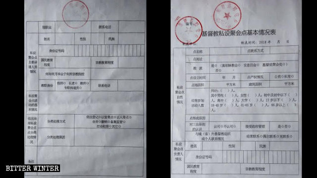 A very detailed Table of Basic Information for Privately-Established Christian Meeting Venues for the investigation of the religious situation in Shuangyashan city.