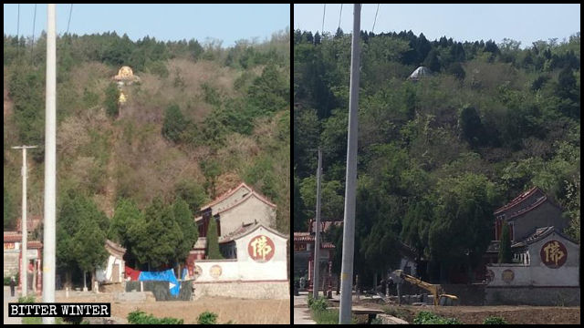 The Buddha statue of Shangzhuang village before and after it was concealed.