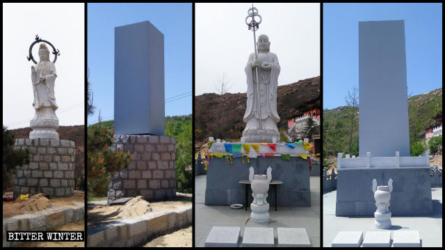 The Buddhist statues in Cihang Temple have been covered up.