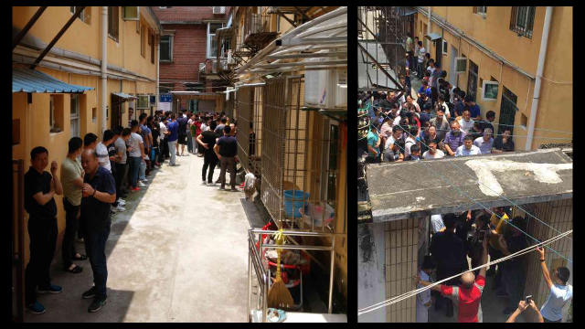 Government personnel gathered at the entrance to the church.