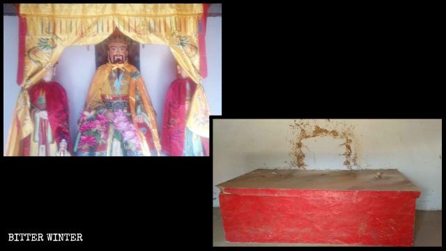 Shiyu Temple before and after the statues inside it were removed.