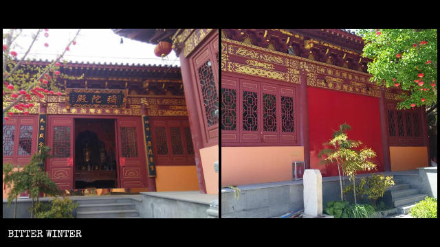 The door of the palace hall in Cihang Temple has been sealed off.
