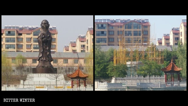 The hybrid statue with the body of Guanyin and the head of Confucius was demolished.