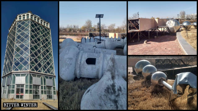 The Islamic symbols at the top of the Popular Science Tower have all been dismantled.