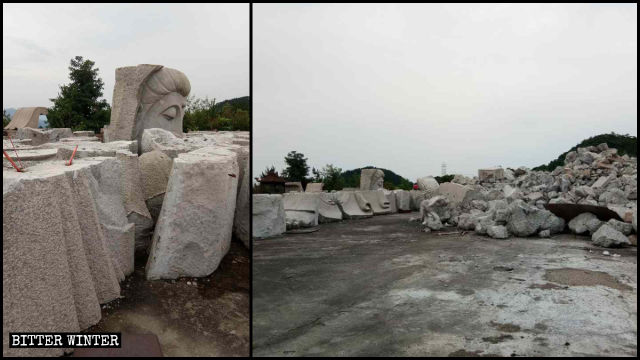 The Guanyin statue has been dismantled into fragments