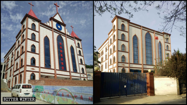 The cross of the church on Shengli Road was demolished.