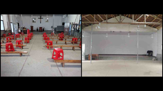 The meeting venue before and after being ransacked.
