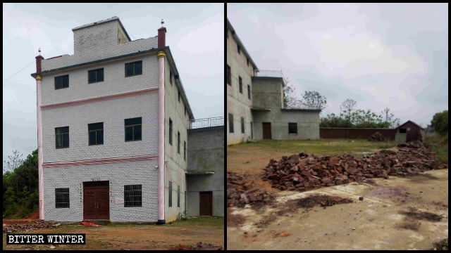 Spires and Chinese characters for “Christian Church” of Sanyuan Church were dismantled