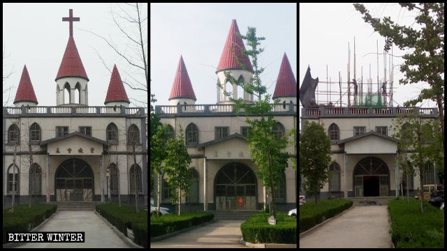 The church’s cross and spires were dismantled